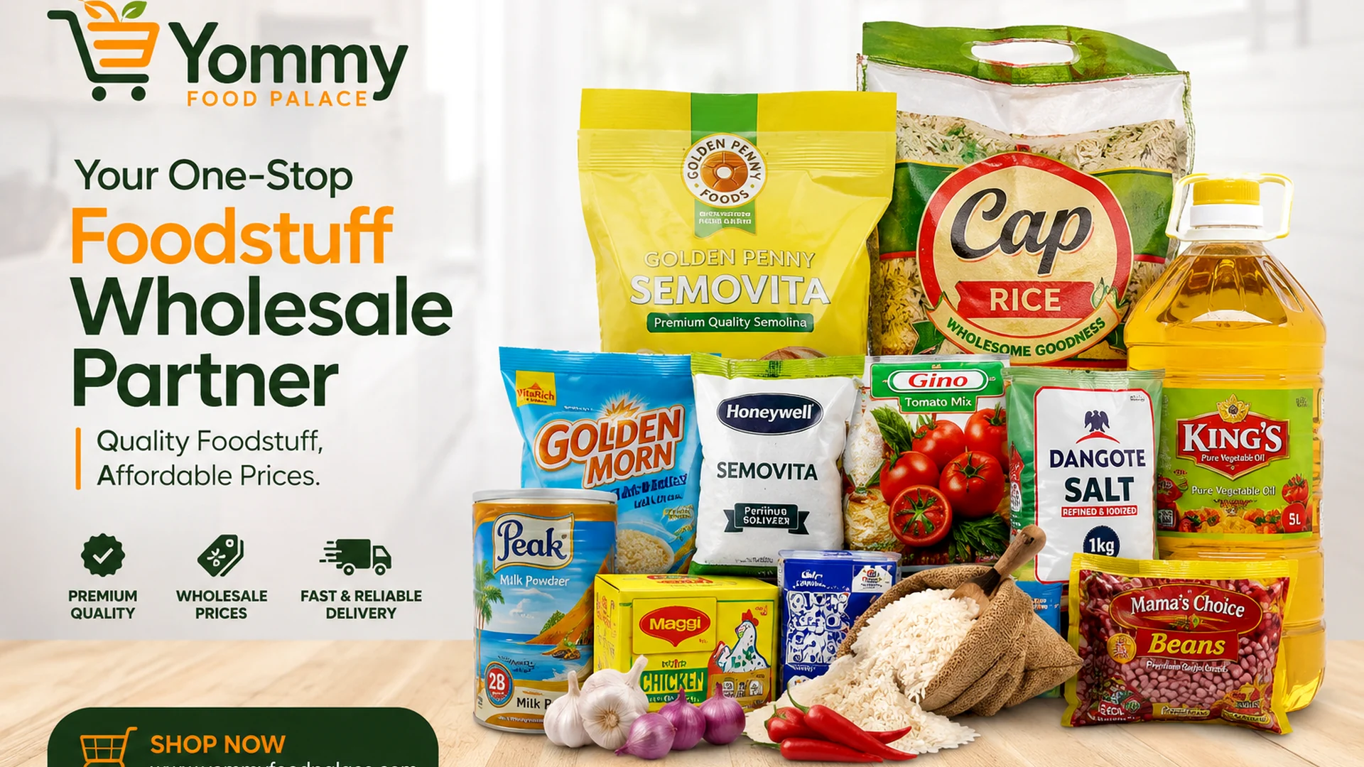 Nigerian packaged foodstuffs arranged for wholesale supply