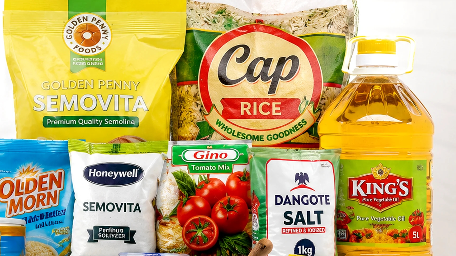 Vegetable oil, rice and packaged food products in wholesale display